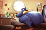  3:2 anthro belly beverage big_belly blue_body blue_fur domestic_cat double_chin eating fatfur felid feline felis female food fur immobile mae_borowski mammal messy_room morbidly_obese morbidly_obese_anthro morbidly_obese_female mountain_dew night_in_the_woods obese obese_anthro obese_female overweight overweight_anthro overweight_female pizza poster slob soda soft_drink thick_thighs unonyx weight_gain 