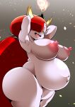  big_breasts breasts cocco disney fangs female fire grey_background hair hands_behind_head hekapoo hi_res horn horned_humanoid humanoid long_hair navel nude one_eye_visible open_mouth pale_skin pointy_breasts pregnant red_eyes red_hair simple_background smile smiling_at_viewer solo star_vs._the_forces_of_evil teeth yellow_sclera 