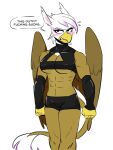  abs anthro anthrofied armwear avian blush breasts cleavage clothed clothing dialogue elbow_gloves english_text female friendship_is_magic gilda_(mlp) gloves gryphon handwear hasbro muscular muscular_anthro muscular_female my_little_pony mythological_avian mythology redxbacon simple_background solo text tight_clothing under_boob white_background wins 
