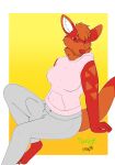  anthro big_breasts big_bulge bottomwear breasts bulge charlie_(neon_lion) clothed clothing detailed_bulge fur genital_outline gradient_background grey_bottomwear grey_clothing grey_pants gynomorph hair hi_res hoodie intersex kangaroo long_tail looking_at_viewer macropod mammal marsupial multicolored_body multicolored_fur muscular muscular_intersex neon_lion orange_hair pants penis_outline pink_clothing pink_hoodie pink_topwear pose red_body red_eyes shaded short_hair simple_background simple_shading sitting sleeveless sleeveless_hoodie slightly_muscular smile smirk smirking_at_viewer solo sweatpants tail tenting topwear workout_clothes workout_clothing workout_outfit 