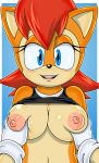  anthro archie_comics big_breasts black_nose blush breasts brown_body brown_fur chipmunk clothing female fur gloves ground_squirrel hair handwear hi_res mammal navel nipples red_hair rodent sally_acorn sciurid sega solo sonic_the_hedgehog_(archie) sonic_the_hedgehog_(comics) sonic_the_hedgehog_(series) sonicguru 