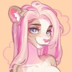  anthro blue_eyes donsanrea felid female fur hair hi_res hybrid liger lion mammal pantherine pink_hair purrcephone solo tan_body tan_fur 