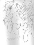  2017 clenched_teeth cutie_mark equid equine female feral flying friendship_is_magic fur hasbro hi_res hooves looking_at_viewer mammal mane marcushunter monochrome my_little_pony narrowed_eyes nude pegasus rainbow_dash_(mlp) side_view signature smile smiling_at_viewer solo teeth wings 