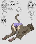  anthro ass_up beheleaf butt clothed clothing digital_media_(artwork) drug_usage english_text female fur hair hi_res mammal minna_(beheleaf) panties simple_background solo text unconscious underwear 