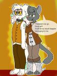  2021 ambiguous_gender anthro citrine_(hypnocatto) clothed clothing coat cogs90210 collar dialogue digital_drawing_(artwork) digital_media_(artwork) domestic_cat duo english_text eyewear felid feline felis female foot_wraps glasses good_girl hi_res hybrid hypnosis hypnotic_clothing hypnotic_eyes mammal matty_(cogs90210) mind_control ownership speech_bubble text topwear wraps 