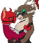  2022 anthro blush blush_lines brown_body brown_fur camelid capreoline clothed clothing deer digital_media_(artwork) dolph_(fortnite) duo embrace epic_games fortnite fur heartbreaker_(fortnite) hug llama low_res male mammal peach- red_body red_fur reindeer simple_background tongue tongue_out 