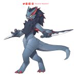  1:1 3_fingers 3_toes ambiguous_gender anthro blue_body capcom chest_tuft claws feet fingers flying_wyvern hi_res monster_hunter nargacuga scalie solo tail toes tuft xezeno 