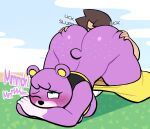  absurd_res anal animal_crossing anthro bear big_butt blush brown_hair butt duo female freckles freckles_on_butt fur hair hi_res human lovetopullmicke male male/female mammal megan_(animal_crossing) nintendo oral purple_body purple_fur rimming sex villager_(animal_crossing) 