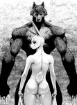  2023 anthro barely_visible_genitalia barely_visible_pussy beastars blood blood_on_face blood_on_hand bodily_fluids butt canid canine canis domestic_rabbit duo dwarf_rabbit female fur genitals greyscale haru_(beastars) hi_res homage interspecies jerbeardraws lagomorph larger_male legoshi_(beastars) leporid looking_at_viewer looking_back looking_back_at_viewer male male/female mammal monochrome muscular muscular_anthro muscular_male nude oryctolagus predator/prey pussy rabbit rear_view signature size_difference smaller_female sun-ken_rock vein veiny_muscles wolf 