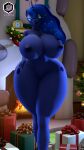  3d_(artwork) 4k 9:16 absurd_res anthro anthrofied big_breasts blue_body blue_eyes blue_fur blue_hair breasts clock digital_media_(artwork) equid equine fire fireplace friendship_is_magic fur gift hair hasbro hi_res horn looking_at_viewer lucy_moon mammal my_little_pony princess_luna_(mlp) solo sparkles thick_thighs unicorn wide_hips 