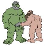  age_difference beard chubby_male duo dwarf facial_hair fantasy green_body green_skin grey_hair hair hi_res human humanoid male male/male mammal musclegut not_furry oganok old older_male orc overweight size_difference slightly_chubby tusks 