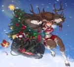  2020 absurd_res anthro antlers bottomwear breasts brown_body brown_fur brown_tail capreoline christmas christmas_tree clothed clothing deer female fur hi_res holidays hooves horn humanoid_face mammal mcjoajoa plant red_bottomwear red_clothing red_topwear reindeer tail tire topwear tree unguligrade 