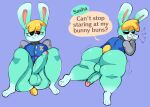  animal_crossing anthro balls big_butt big_penis black_eyes blep blonde_hair bottomless butt clothed clothing english_text erection eyes_closed foreskin genitals green_body hair half-closed_eyes hi_res jacket lagomorph leg_markings leporid lewd_dorky looking_at_viewer lying male mammal markings narrowed_eyes nintendo on_front partially_retracted_foreskin penis presenting presenting_hindquarters presenting_penis question_mark rabbit sasha_(animal_crossing) sitting smile socks_(marking) solo speech_bubble teasing text thick_thighs tongue tongue_out topwear wide_hips 