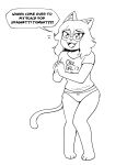  absurd_res anaugi anthro bow_panties bow_underwear clothed clothing digital_media_(artwork) domestic_cat english_text felid feline felis female fingers fur hair hi_res looking_at_viewer mammal minna_(beheleaf) monochrome open_mouth panties simple_background smile solo text topwear underwear white_background 