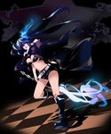  absurdres belt bikini_top black_hair black_rock_shooter black_rock_shooter_(character) boots breasts checkered checkered_floor cleavage dragonmaterial glowing glowing_eyes highres jacket large_breasts long_hair shorts solo twintails 