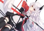  animal_ears foxgirl long_hair original red_eyes tagme_(artist) thighhighs weapon white_hair 