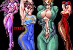  abs anna_williams black_hair blonde_hair breasts capcom chun-li cleavage gloves glvoes high_heels large_breasts muscle nina_williams purple_hair rose_(street_fighter) shoes skin_tight stockings street_fighter tekken thighhighs yuri_ai 