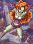  armpit armpits arms_behind arms_behind_back arms_behind_head arms_up belt blue_eyes boots breasts cleavage dragon_ball dragonball dragonball_z earrings elbow_gloves erect_nipples gloves jewelry miniskirt necklace orange_hair panties skirt sweat takimoto_dojo underwear zangya 