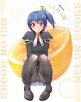  bad_id bad_pixiv_id black_lemon-chan blue_hair crotch_seam food fruit fruit_background highres lemon melonbooks panties panties_under_pantyhose pantyhose pantyshot pantyshot_(sitting) red_eyes sitting smile solo underwear upskirt yuki_usagi_(mofurafu) 