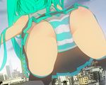  aburisamon aqua_hair ass bad_id bad_pixiv_id bent_over cityscape close-up hatsune_miku panties skirt solo striped striped_panties thighhighs twintails underwear vocaloid 