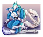  anal anal_penetration anthro balls blue_fur blusky claws cum digital_media_(artwork) duo erection fur halley hi_res male male/male male_penetrating nude paws penetration penis sergal sex simple_background soul_sergal tres-art white_fur 