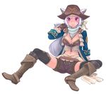  1girl boots breasts cleavage final_fantasy final_fantasy_xi gloves hat jewelry midriff mithra navel necklace pirate_hat pixiv_thumbnail resized sack solo thighhighs tsuki_(tsukiookami) 