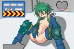  1girl game_cg green_hair heart long_hair masturbation online_game pussy solo 