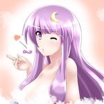  bad_hands blush chu crescent_moon highres long_hair miki_purasu moon no_hat no_headwear nude one_eye_closed open_mouth patchouli_knowledge purple_eyes purple_hair solo touhou 