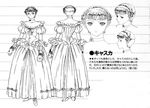  alternate_costume artist_request berserk casca dress gloves greyscale headdress high_heels monochrome production_art profile ribbon shoes short_hair 