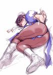  arms_behind_back ass bdsm blush bondage boots bound bound_arms bun_cover china_dress chinese_clothes chun-li double_bun dress ez6 lying on_side pantyhose pelvic_curtain sketch solo street_fighter tears 