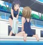  2girls ass feet multiple_girls one-piece_swimsuit pool poorly_stitched school_swimsuit stitched swimsuit to_aru_kagaku_no_railgun to_aru_majutsu_no_index towel wet 