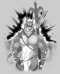 anthro blush canid canine canis cape clothing domestic_dog fingerless_gloves gloves hewge hi_res loincloth looking_at_viewer male mammal muscular muscular_male smile solo standing 