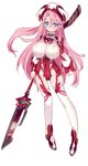  bad_id bad_pixiv_id blade_(galaxist) blue_eyes breasts cleavage elf garter_belt glasses highres large_breasts original pink_hair pointy_ears polearm solo thighhighs weapon 