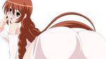  ass braid breasts glasses highres large_breasts long_hair matsu_(sekirei) red_eyes red_hair sekirei solo transparent_background vector_trace wallpaper 