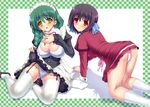  all_fours ass black_hair blush braid breasts cleavage covered_nipples dress garter_straps green_hair hair_ornament hair_ribbon hairclip kotobuki_utage ladies_versus_butlers! large_breasts maid maid_headdress multiple_girls panties pink_panties red_eyes ribbon saikyou_tomomi school_uniform shikikagami_sanae skirt skirt_lift socks thighhighs underwear upskirt white_legwear white_panties yellow_eyes 