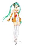  bare_shoulders gloves goodsmile_company goodsmile_racing green_hair hatsune_miku legs long_hair race_queen racing_miku racing_miku_(2010) redjuice shorts solo thighhighs twintails vocaloid white_legwear 