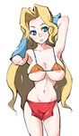  areolae armpits bad_id bad_pixiv_id bikini_top blue_eyes breasts disgaea jennifer_(disgaea) large_breasts long_hair momogesomaru navel nipple_slip nipples solo 