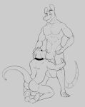  anthro balls big_balls duo erection fellatio greyscale hand_on_head hewge hi_res humanoid_penis kneeling male male/male mammal monochrome mouse muscular muscular_male oral penis rodent sex smile standing 
