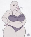  anthro big_breasts boss_monster bovid bra breasts caprine clothed clothing curvy_figure darkriallet eyes_closed female fingers floppy_ears hi_res horn long_ears mammal mature_anthro mature_female motion_lines navel panties portrait simple_background slightly_chubby solo thick_thighs three-quarter_portrait toriel undertale undertale_(series) underwear voluptuous white_background wide_hips 