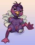  2019 3_toes animal_crossing anthro anus avian avian_feet bangs beak bedroom_eyes big_breasts big_nipples bird blush breasts breasts_apart clitoris clothed clothing colored_sketch erect_nipples eyelashes feathers featureless_hands feet female front_view genitals gradient_background hair hi_res holding_butt looking_at_viewer lying mostly_nude narrowed_eyes navel nintendo nipples on_back open_beak open_mouth ostrich pears_(artist) pink_nipples presenting presenting_pussy purple_eyes purple_hair pussy queenie_(animal_crossing) raised_clothing raised_leg raised_shirt raised_topwear ratite seductive shirt short_hair simple_background sketch solo tail_feathers toes topwear 