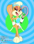  abstract_background anthro ball bottomwear clothed clothing clothing_lift female hi_res lagomorph leporid lola_bunny loon looney_tunes mammal panties presenting_panties presenting_underwear rabbit raised_bottomwear raised_clothing raised_skirt skirt skirt_lift smile smiling_at_viewer solitary_selenite solo sportswear tennis_ball tennis_racket tennis_uniform the_looney_tunes_show underwear uniform upskirt warner_brothers white_clothing white_panties white_underwear 