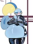  anthro big_butt blue_body blue_eyes blush bulge butt clothing detailed_bulge eyewear fishnet generation_8_pokemon glasses gloves handwear hi_res huge_butt huge_hips huge_thighs legwear male nintendo pokemon pokemon_(species) sobble solo thick_thighs thigh_highs uromatsu wide_hips 