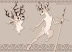  2021 anthro antlers artist_name deer featureless_crotch femurslemurs holding_object holding_sword holding_weapon horn male mammal melee_weapon nude silly_face simple_background sword weapon 