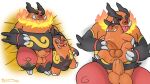  16:9 2022 anthro balls bearmuda duo emboar erection eyes_closed generation_5_pokemon genitals hi_res male male/male nintendo orange_body overweight overweight_male penis pignite pokemon pokemon_(species) sex size_difference tongue tongue_out widescreen 