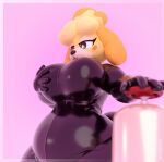  air_inflation animal_crossing anthro big_breasts breasts canid canine canis domestic_dog female hi_res inflation isabelle_(animal_crossing) konkka latex mammal nintendo rubber 