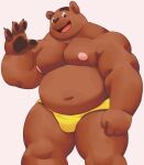  2023 anthro bear belly brown_body bulge clothing humanoid_hands kemono male mammal meg_hoi moobs navel nipples overweight overweight_male simple_background solo underwear yellow_clothing 