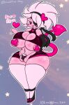  &lt;3 big_breasts breasts clothed clothing collar eye_patch eyewear fan_character female genitals hair hi_res huge_breasts humanoid kirby_(series) lewdchuu_(artist) navel nintendo not_furry one_eye_obstructed p.k-98 pasties pink_body pink_hair pubes pussy solo thong underwear 