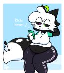  :&lt; anthro belly big_breasts black_body black_fur black_hair blush blush_lines breasts canid canine clothing collar cowlick english_text female foamytail fox fur glistening glistening_belly glistening_thighs green_eyes green_hair hair hand_behind_head heterochromia hi_res hungry jogging_pants knife looking_at_object looking_at_phone mammal markings navel phone pink_eyes shirt short_hair simple_background sitting skeleton_(marking) slightly_chubby solo t-shirt text thick_thighs tight_clothing tight_shirt tight_topwear topwear white_body white_fur white_hair 