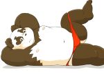  2023 anthro bear belly black_body black_nose blush bulge clothing giant_panda kemono lying male mammal meg_hoi moobs navel nipples overweight overweight_male simple_background solo underwear white_body 