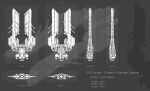  caldari_state_(eve_online) commentary concept_art cruiser_(eve_online) english_text eve_online from_above from_behind from_below from_side greyscale highres keelhauler military military_vehicle monochrome multiple_views no_humans original science_fiction spacecraft thrusters vehicle_focus 